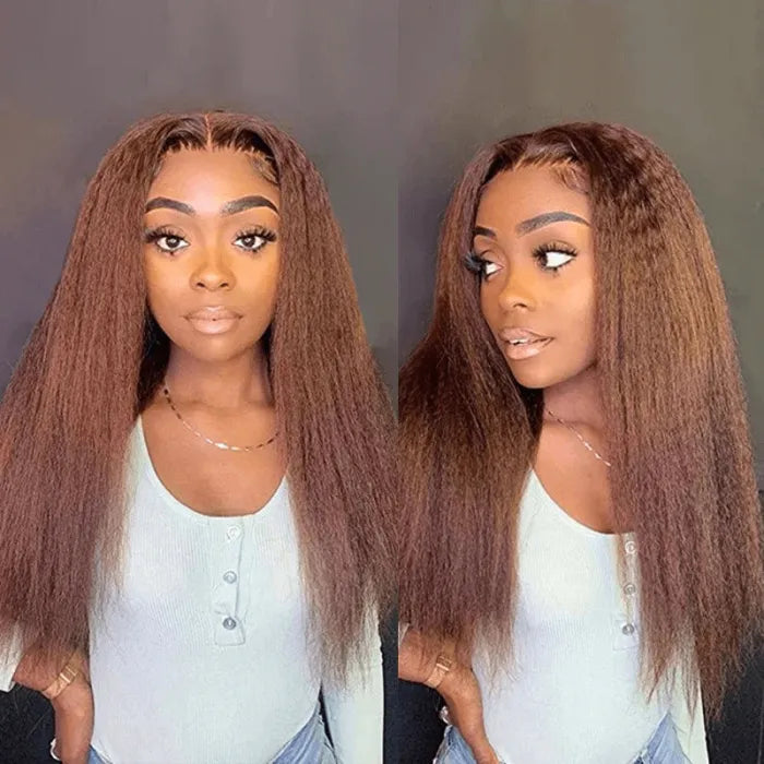 Rose Hair Reddish Brown Kinky Straight 4C Hair 13x4 Lace Front Wig 150% Density