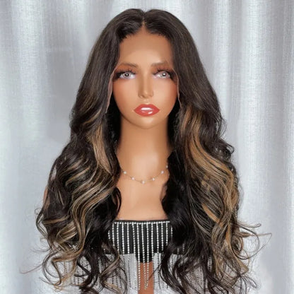 Chocolate Brown With Peek A Boo Blonde Highlights 13x4 Lace Front Loose Wave Wig