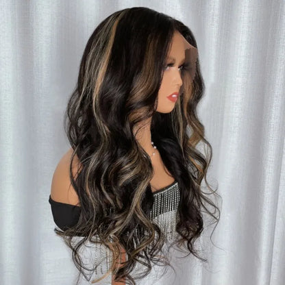 Chocolate Brown With Peek A Boo Blonde Highlights 13x4 Lace Front Loose Wave Wig