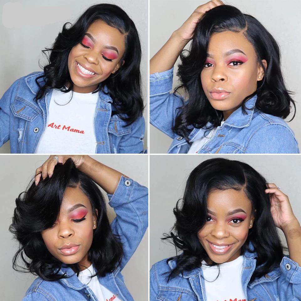 Body Wave Short Bob Wigs 13x4 Brazilian Lace Front Human Hair Wigs Pre Plucked Hairline 150% Density - Rose Hair