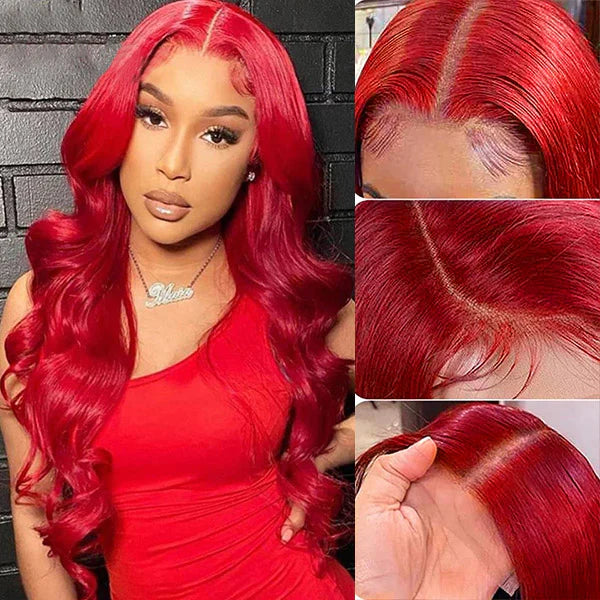 Rose Hair Red Color 13x4 HD Lace Frontal Wigs Body Wave Human Hair