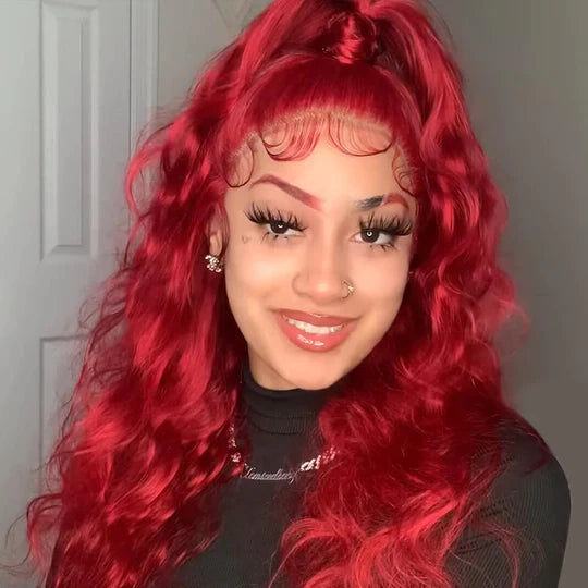Red Color Straight/Body Wave 13x4 Lace Front Wig 150% 180% Density