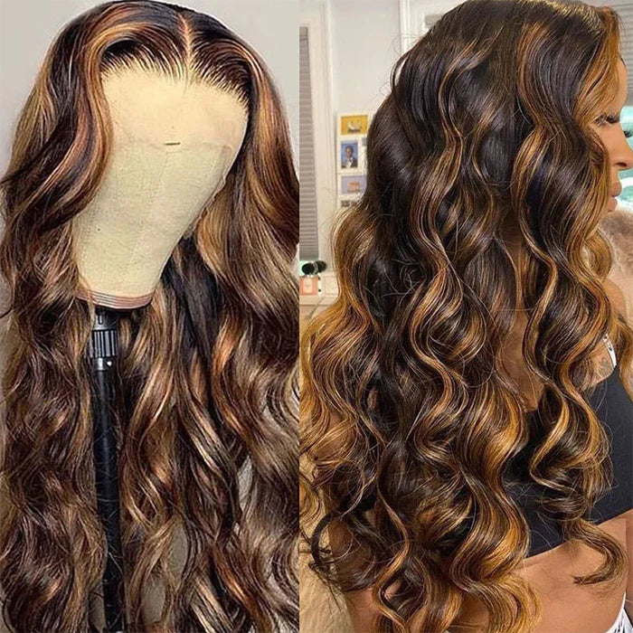 Precolored Ombre Balayage Highlight Body Wave Lace Front Human Hair Wigs