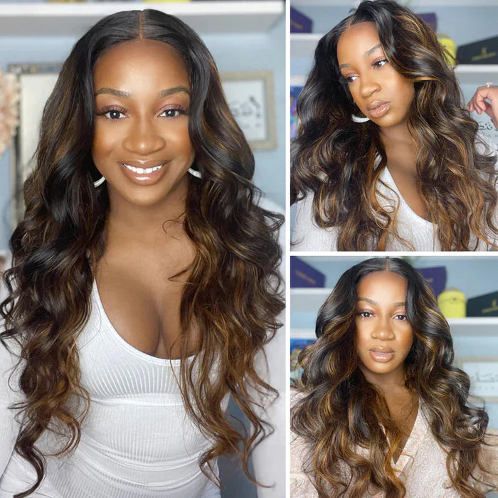 Precolored Ombre Balayage Highlight Body Wave Lace Front Human Hair Wigs