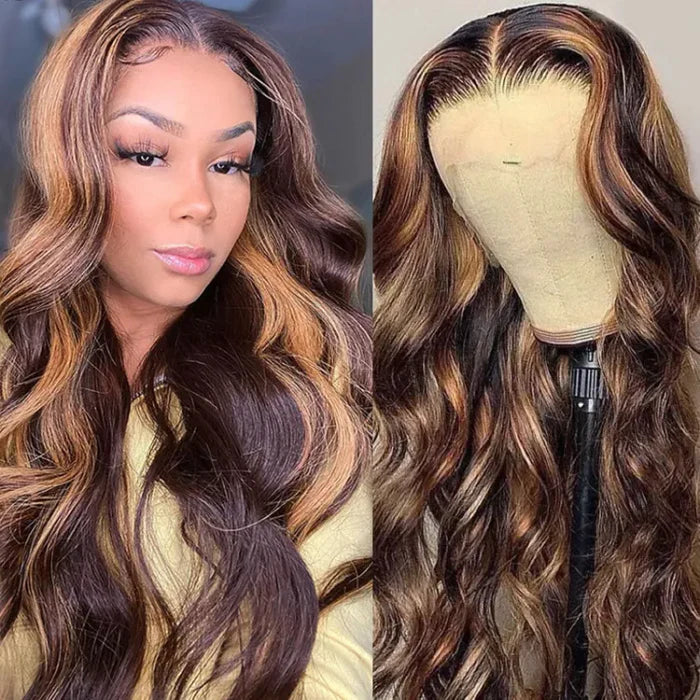 Precolored Ombre Balayage Highlight Body Wave Lace Front Human Hair Wigs