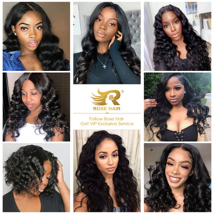 10A Grade 3 Bundles Brazilian Loose Wave Virgin Hair with 1 PCS 4*4 Lace Closure - Rose Hair