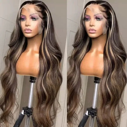 Chocolate Brown With Peek A Boo Blonde Highlights 13x4 Lace Front Loose Wave Wig