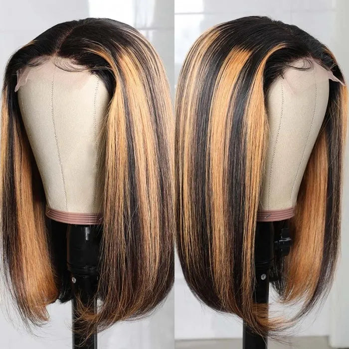 Bob Haircut Ombre Highlight Lace Part Shoulder Length Hair Straight Bob Wig