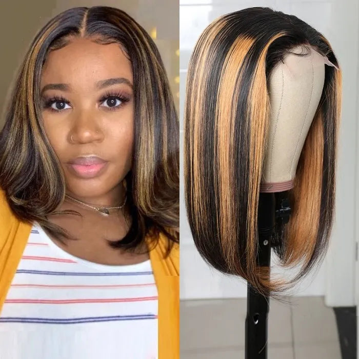 Bob Haircut Ombre Highlight Lace Part Shoulder Length Hair Straight Bob Wig