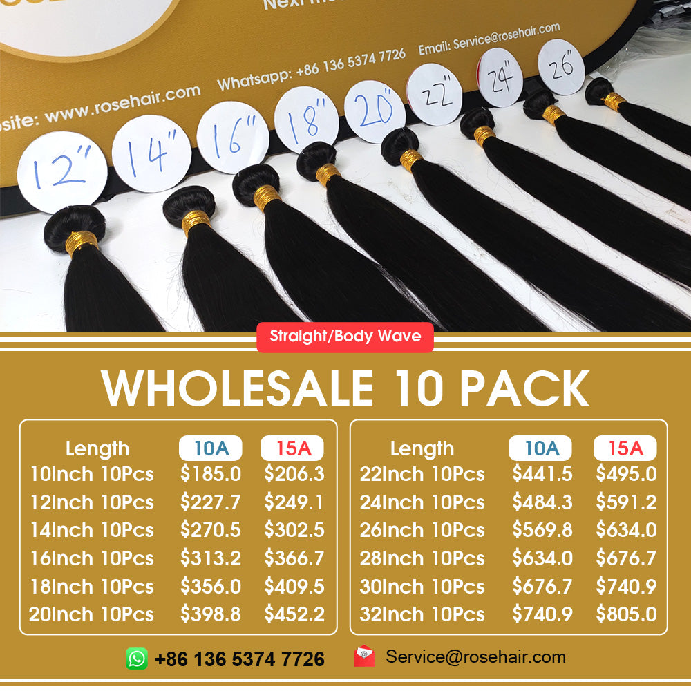 Wholesale 10A Grade Hair Bundles Virgin Human Hair Bundles 10 Pieces Straight - Rose Hair