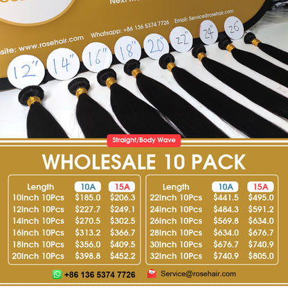 Wholesale 10A Grade Hair Bundles Virgin Human Hair Bundles 10 Pieces Straight - Rose Hair