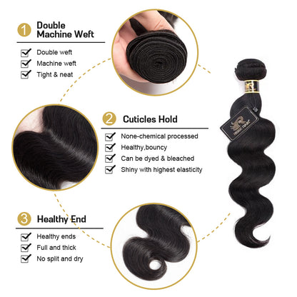 10A Grade 3 Bundles Brazilian Body Wave Virgin Hair With 1 PCS Per Plucked 360 Lace Frontal - Rose Hair