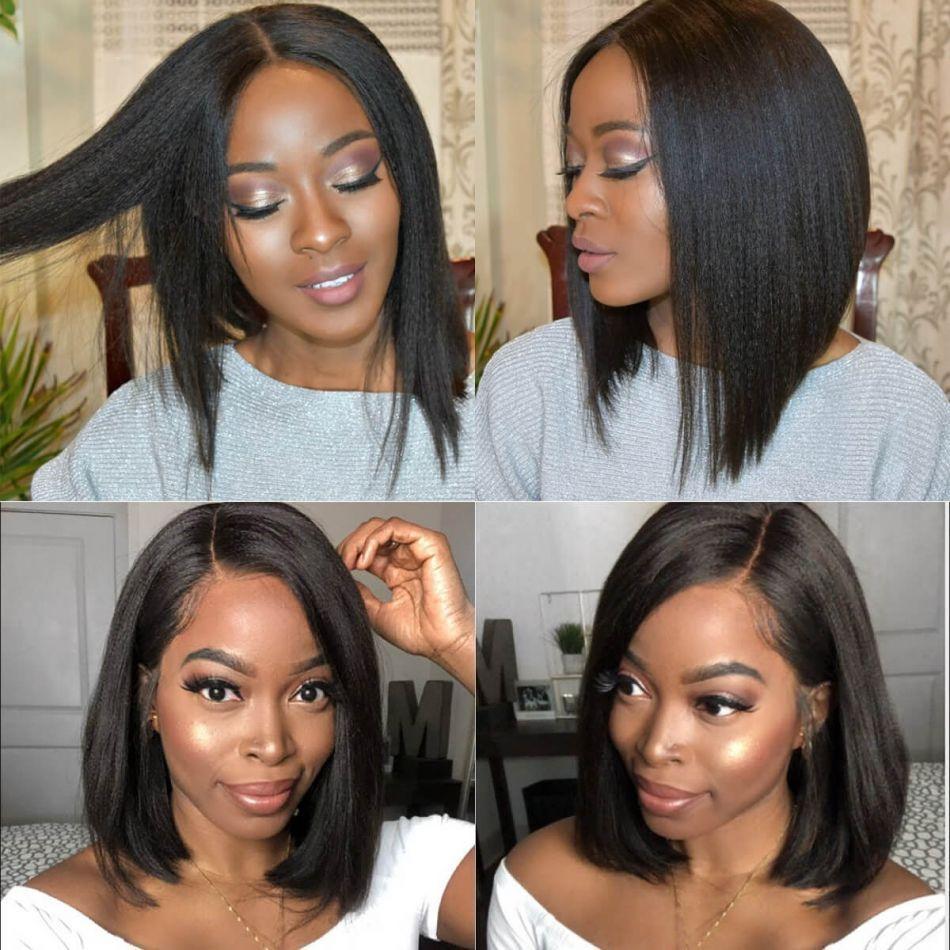 Rose Hair Best Human Hair Yaki Bob Wig 13*6 Lace Frontal Wig Human Hair - Rose Hair